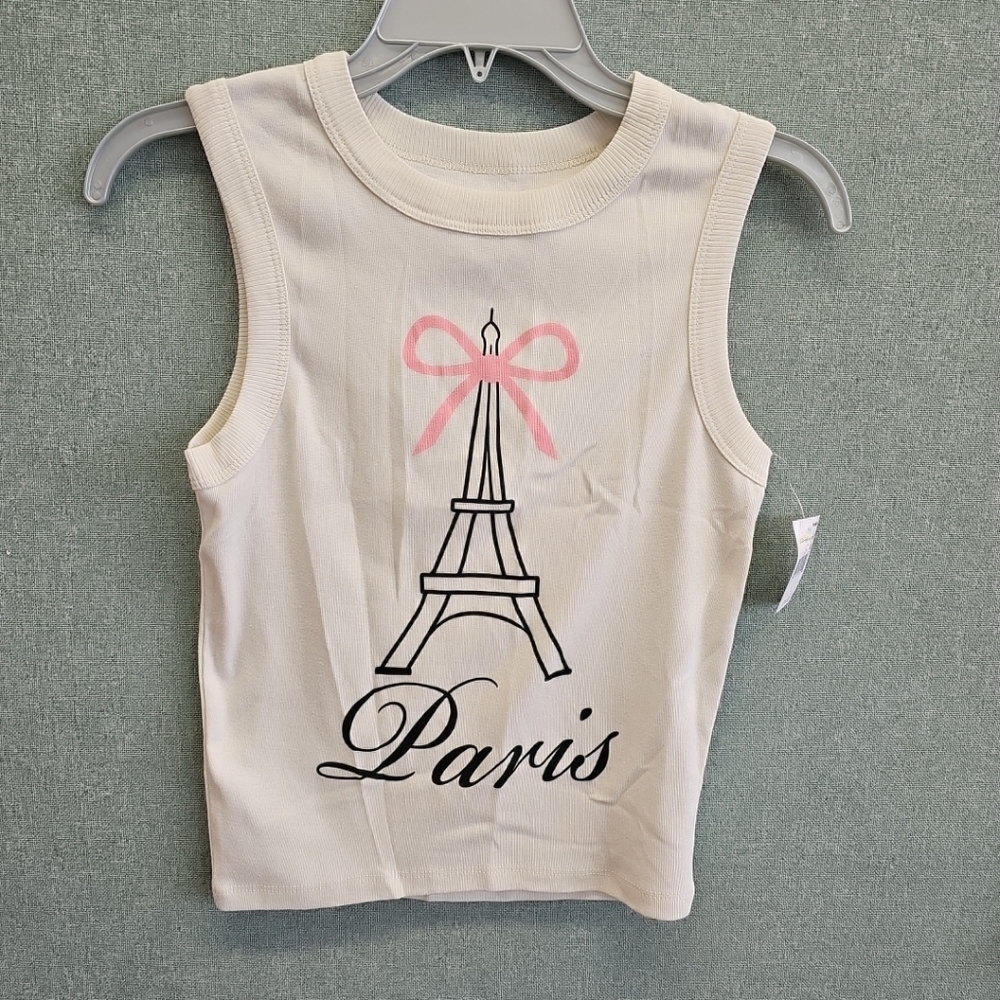 NWT Threads On 9th Paris Eiffel Tower Pink Bow Tank Top Juniors Size Small